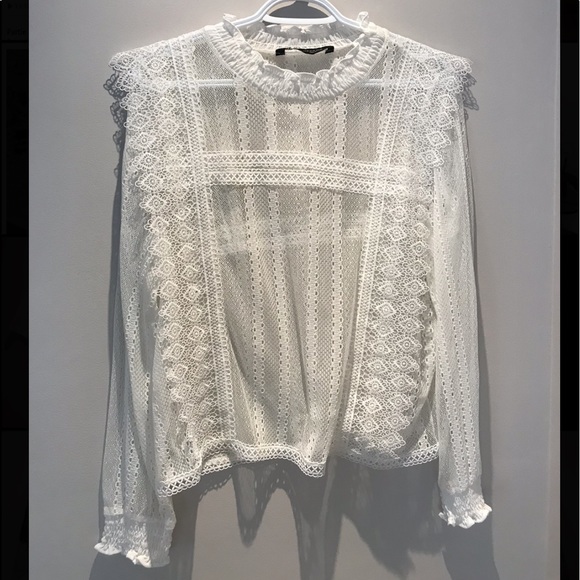 Zara white long sleeves lace top - Picture 2 of 2